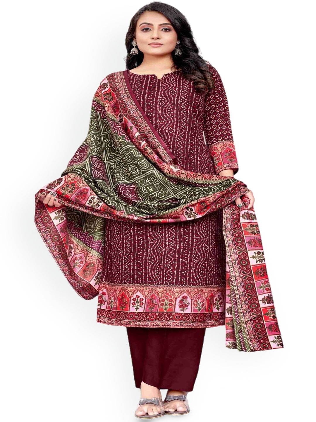 

DRAVINAM Trends Bandhani Printed Unstitched Dress Material, Maroon