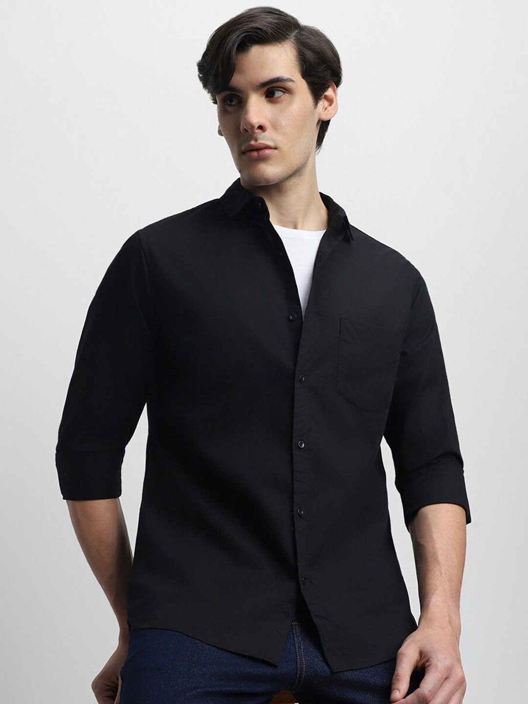 

NANCHI Men Semi Sheer Casual Shirt, Black