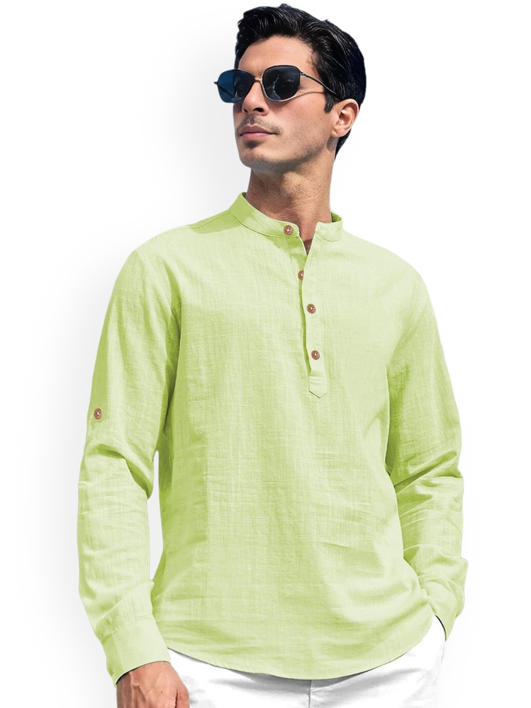 

Vida Loca Band Collar Pure Cotton Straight Kurta, Sea green