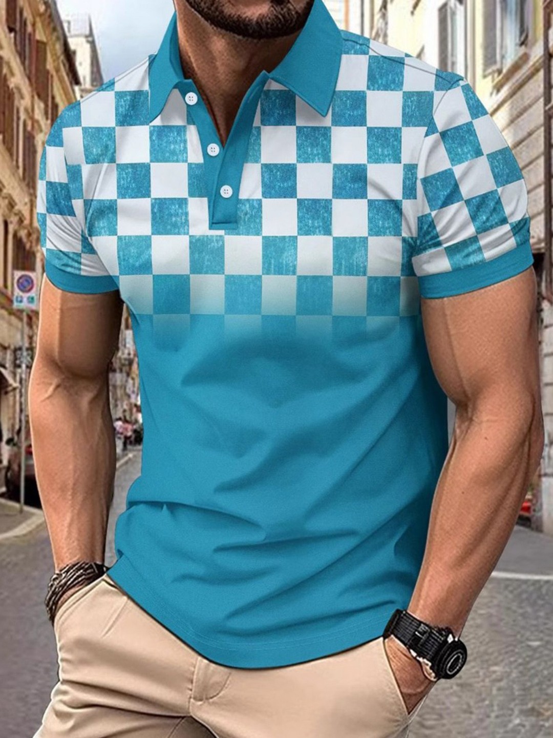 

StyleCast x Revolte Men Striped Raw Edge T-shirt, Blue