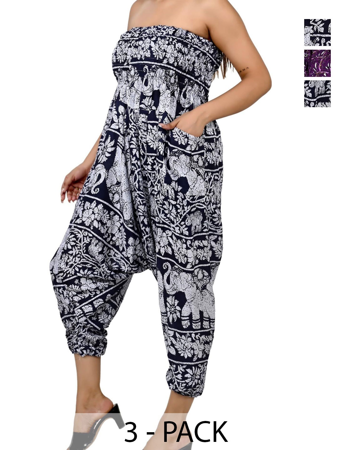 

NarNari Women Pack Of 3 Printed Harem Pants, Black