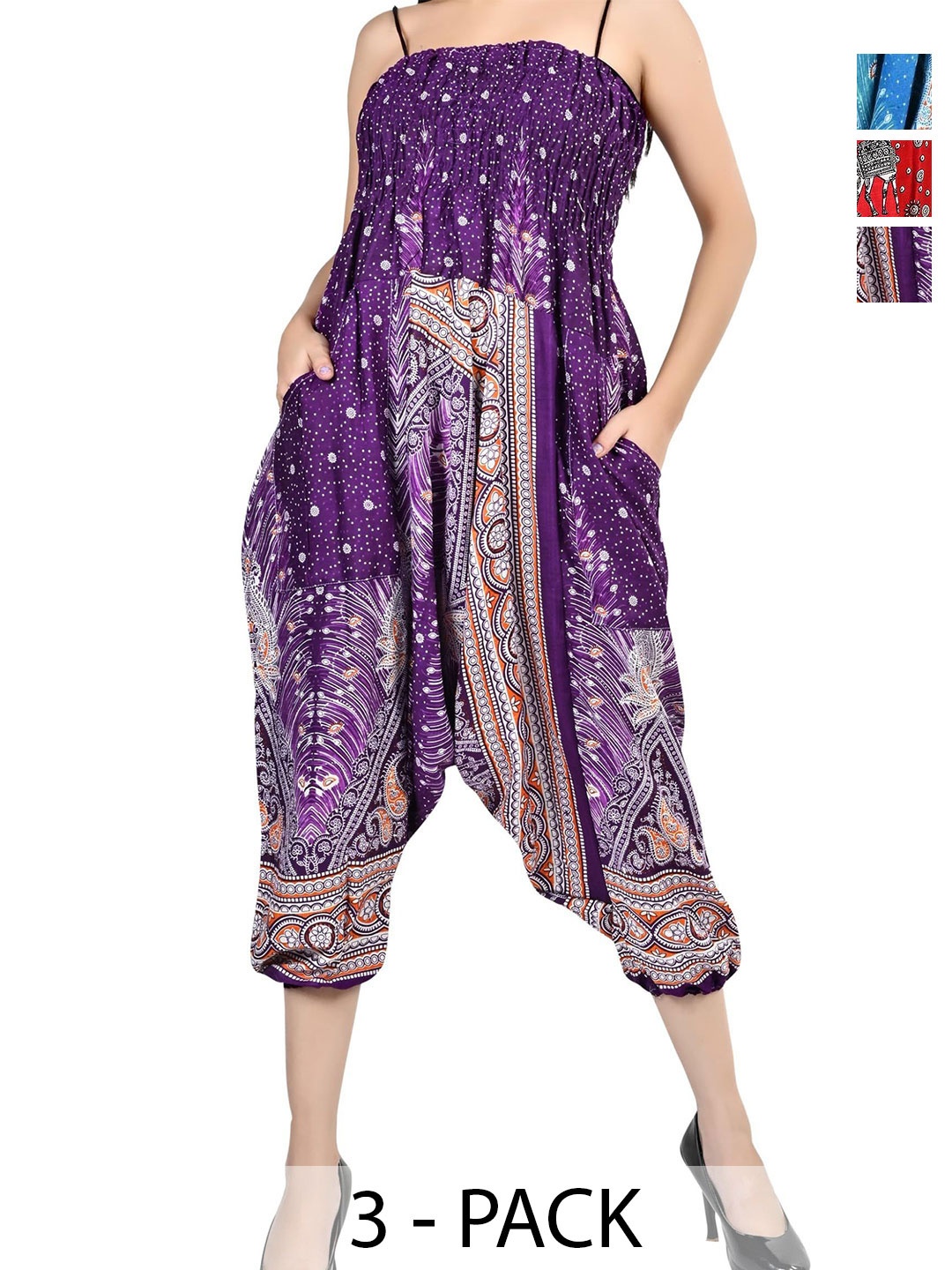 

NarNari Pack Of 3 Printed Loose-Fit Harem Pants, Purple