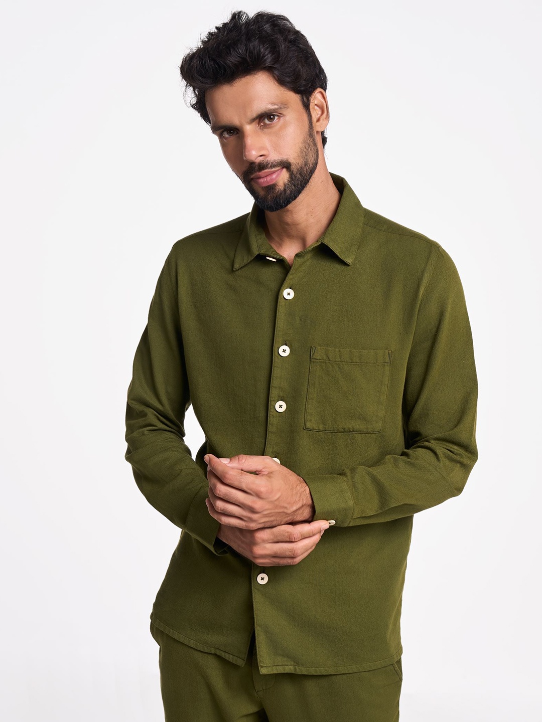 

Terra Luna Men Smart Slim Fit Opaque Casual Shirt, Olive