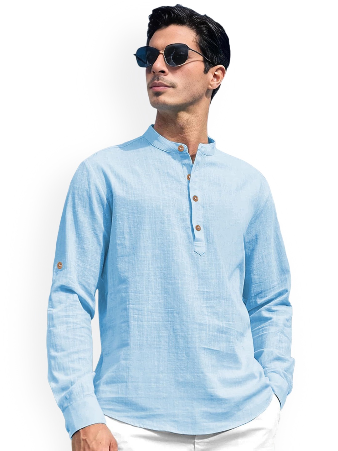 

Vida Loca Band Collar Pure Cotton Straight Kurta, Blue