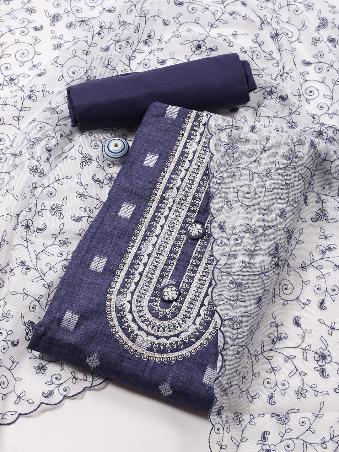 

Meena Bazaar Unstitched Dress Material, Navy blue