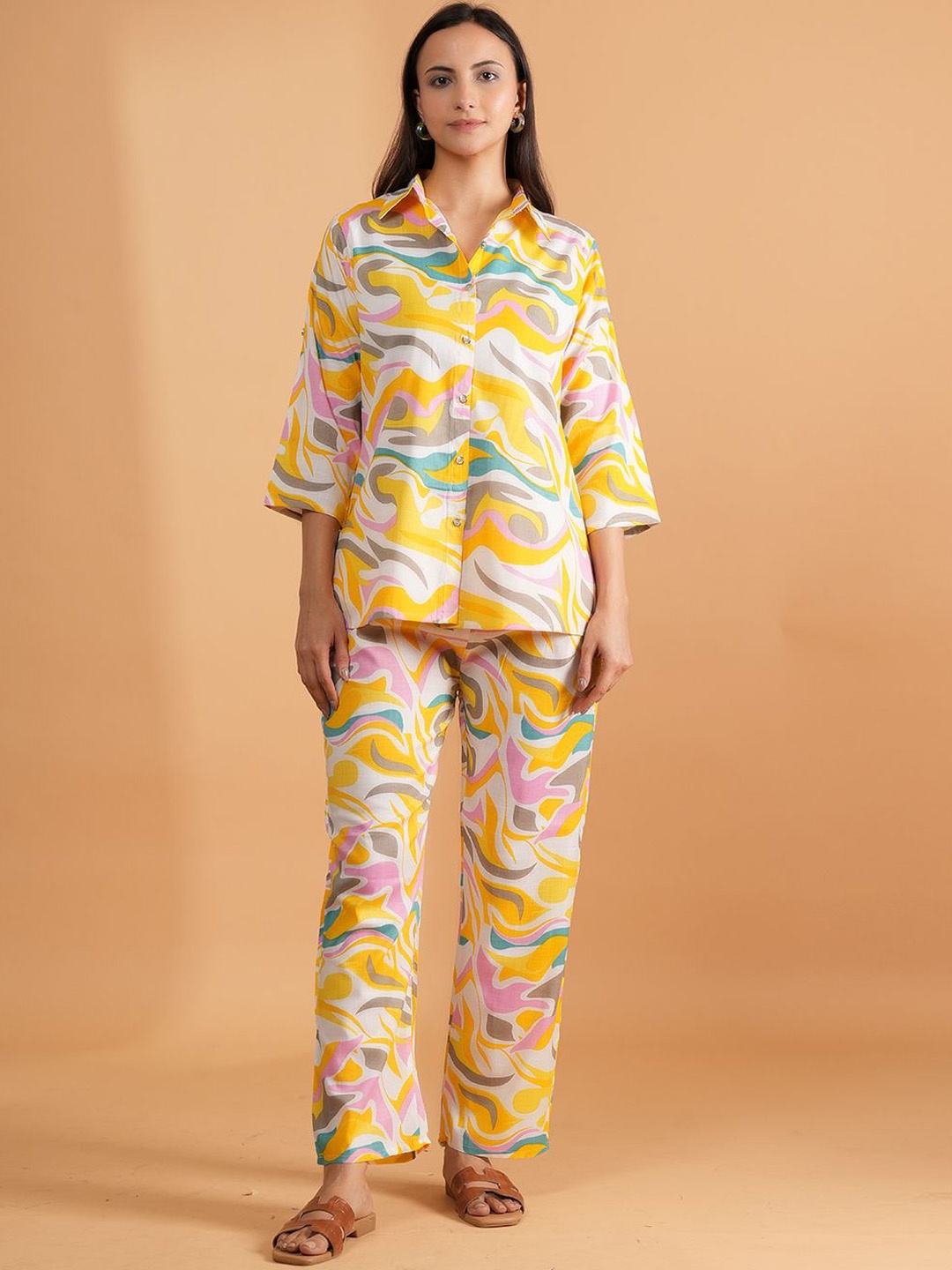 

BAESD Abstract Printed Shirt & Trouser, Yellow