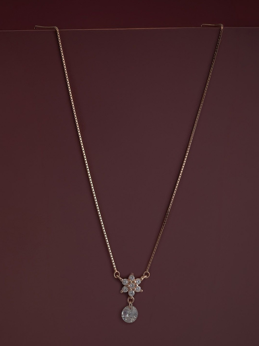 

Kushal's Fashion Jewellery 92.5 Silver Rose Gold Plated Zircon Studded Necklace