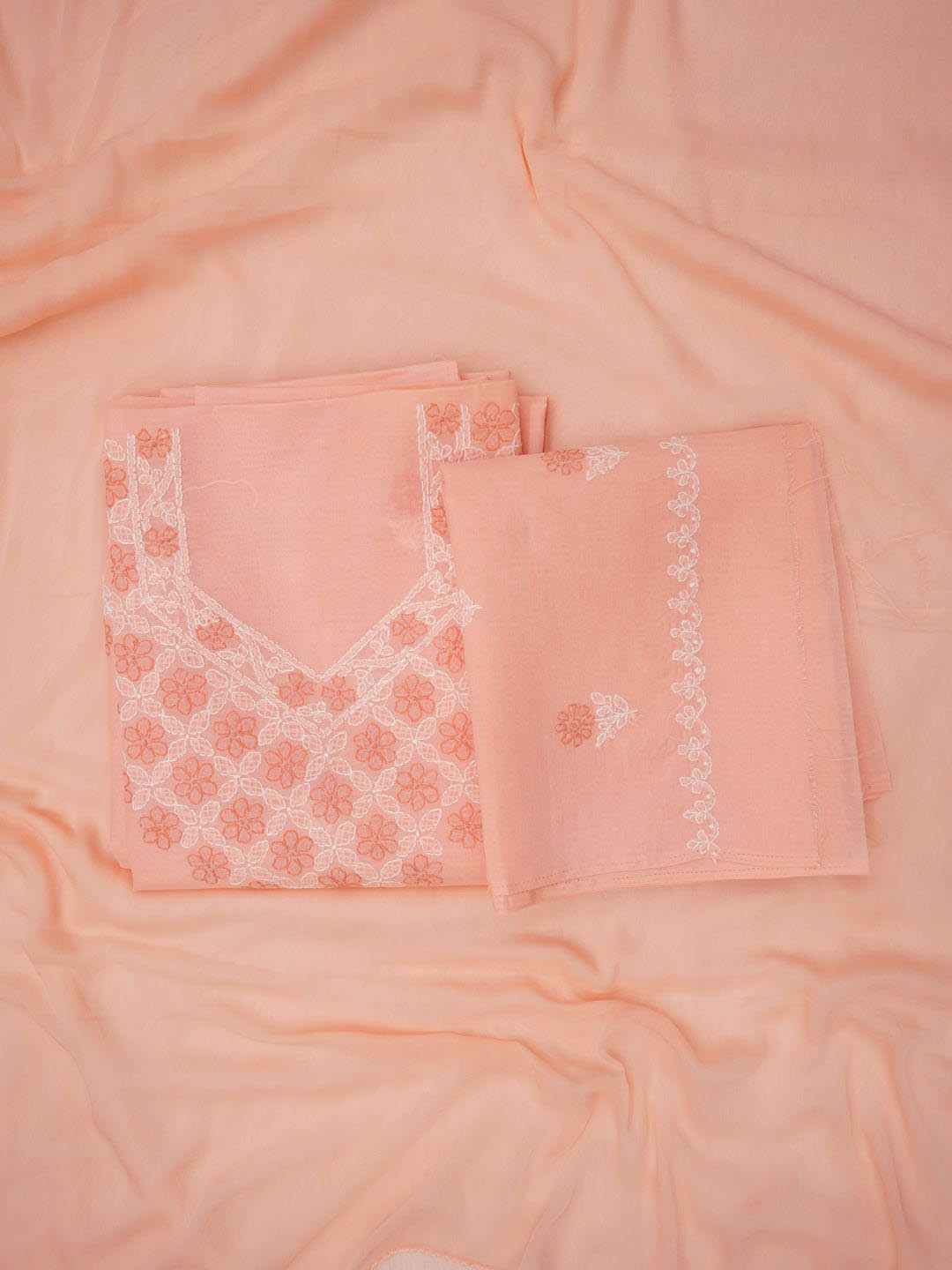 

PARAMOUNT CHIKAN Floral Embroidered Chikankari Unstitched Dress Material, Peach