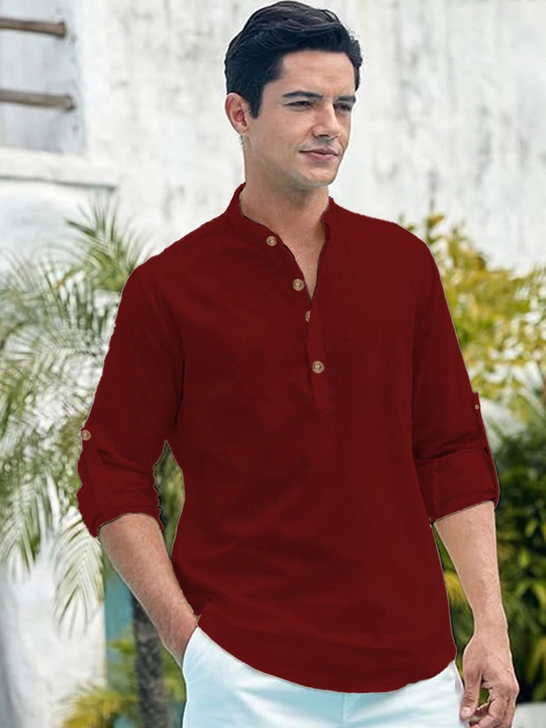 

Vida Loca Band Collar Cotton Straight Kurta, Maroon