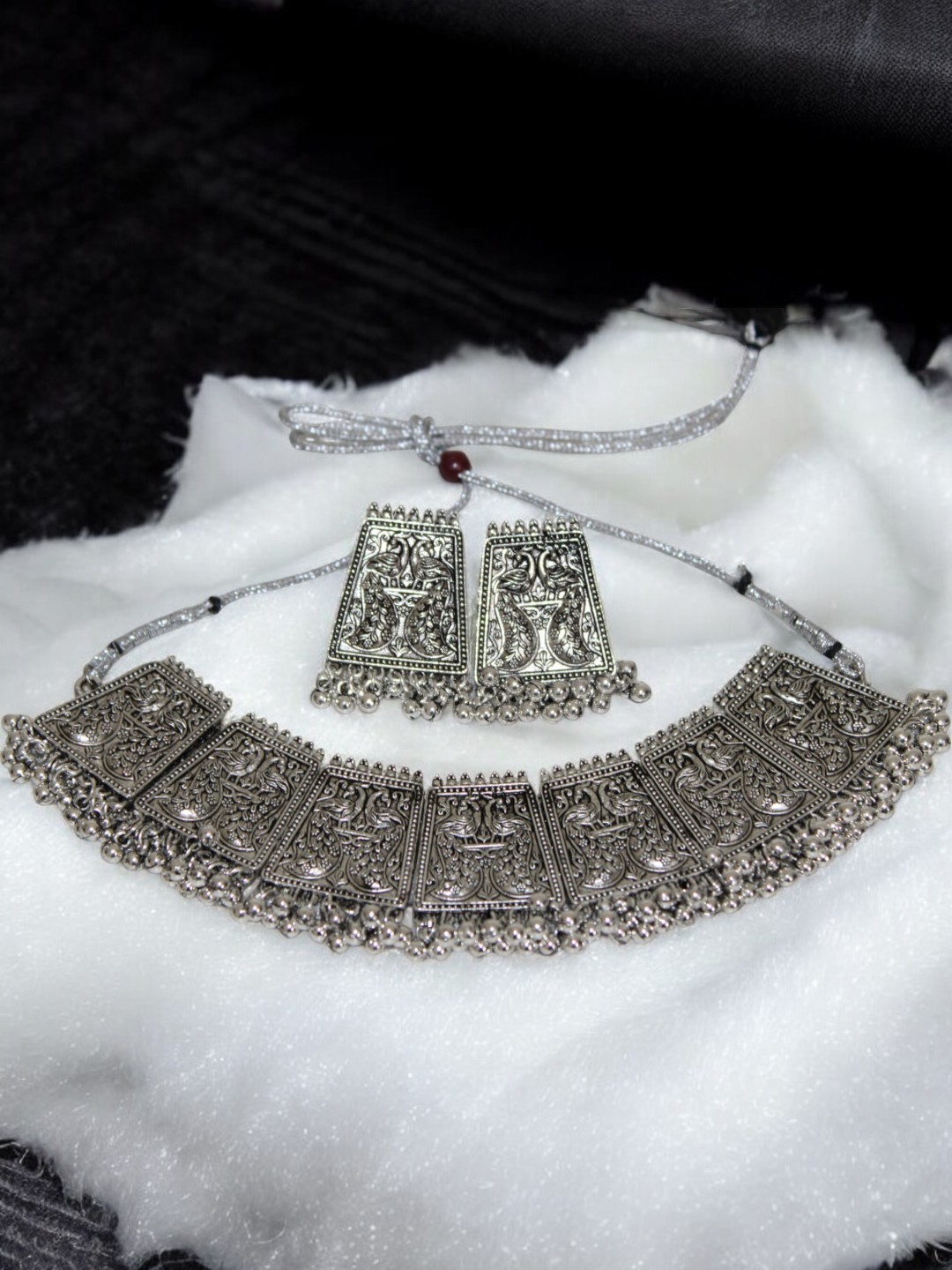 

Jolly Faces Oxidised & Beaded Jewellery Set, Silver