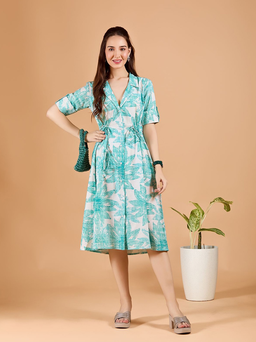 

DressBerry Floral Print Fit & Flare Midi Dress, Turquoise blue