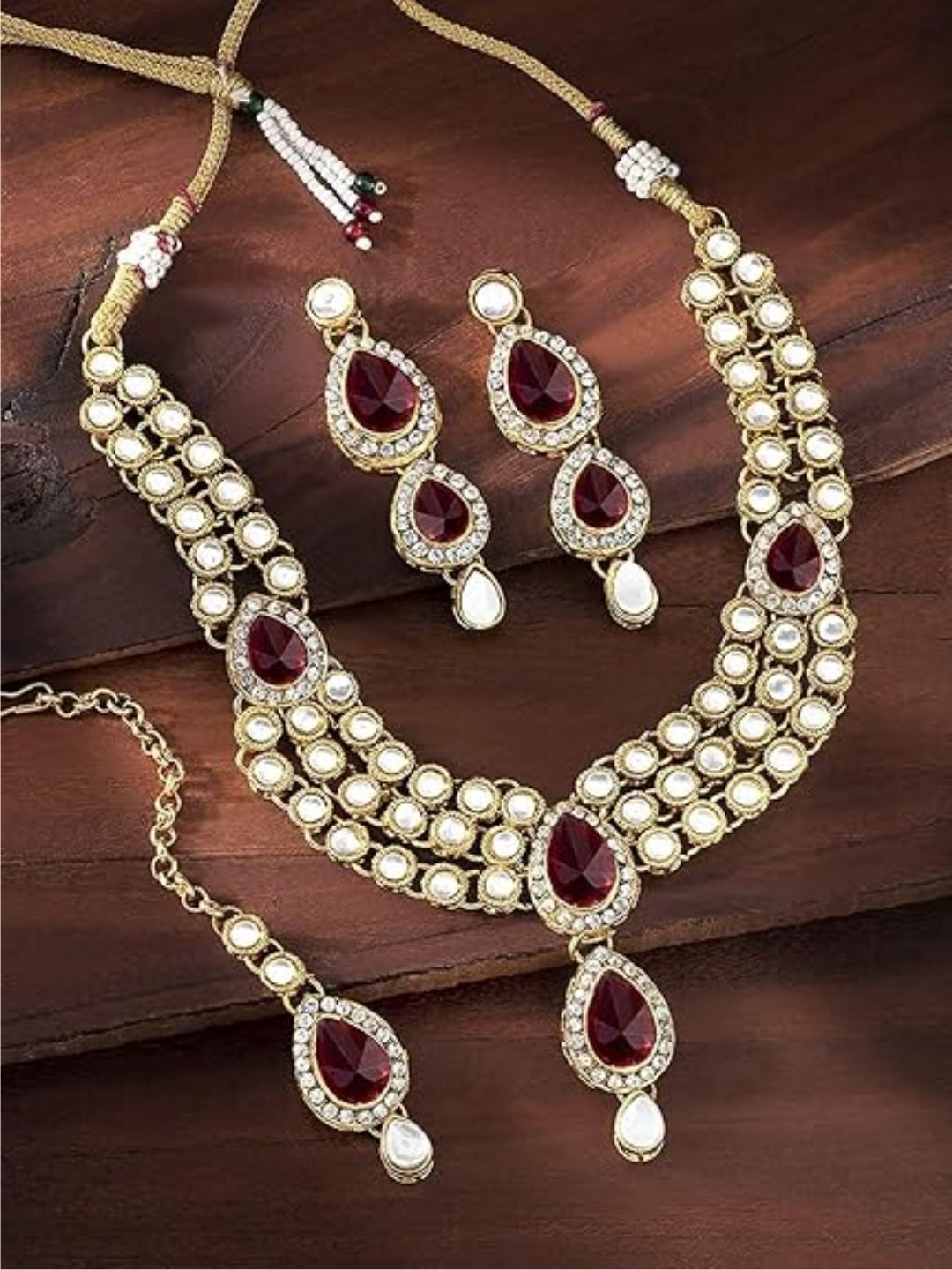 

I Jewels Gold Plated Kundan Stone Studded & Beaded Jewellery Set