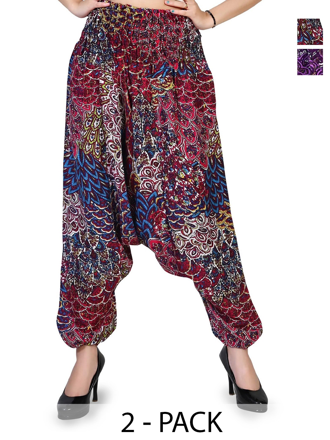 

NarNari Women Pack Of 2 Printed Loose-Fit Harem Pants, Purple