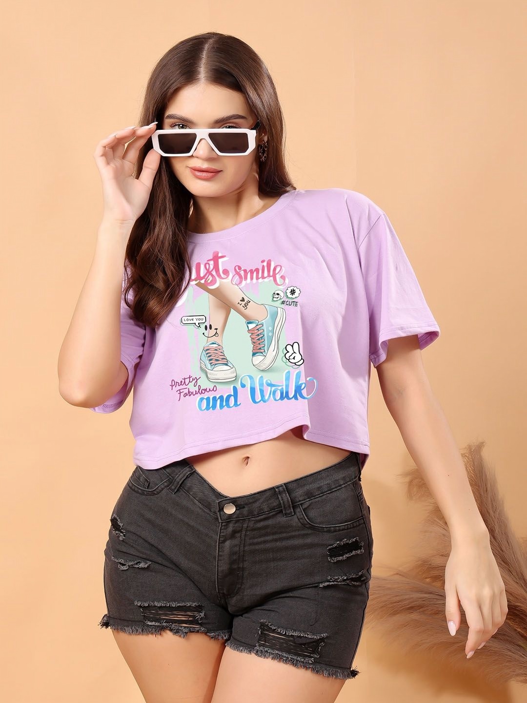 

SWIFTLY Women Printed Bio Finish Pockets T-shirt, Lavender