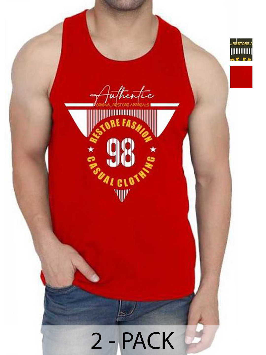 

WOOSTRO Men Pack Of 2 Typography Printed Round Neck Cotton Slim Fit T-shirts, Red