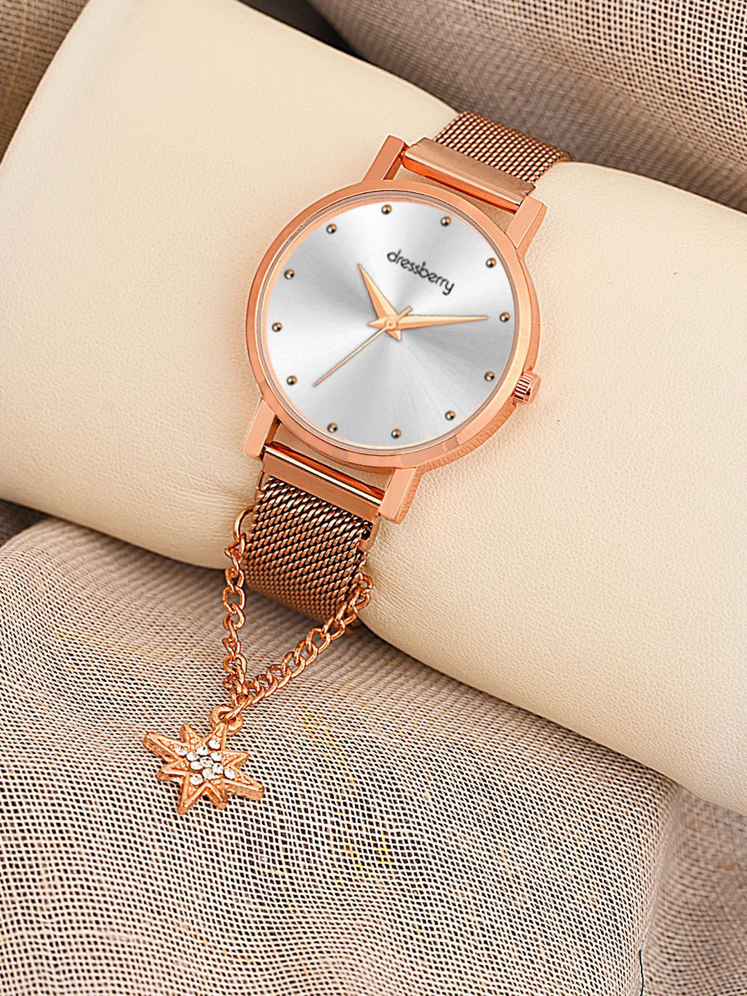 

DressBerry Women Watch With Charm Gift Set, Rose gold