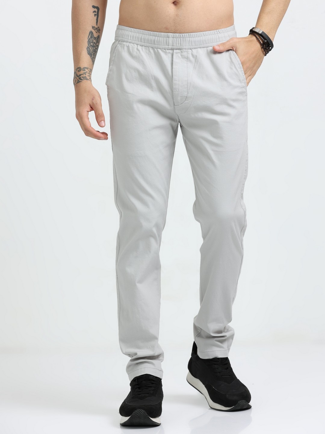 

NEVER NEUD Men Relaxed Comfy Lazy Linen Trousers, Grey