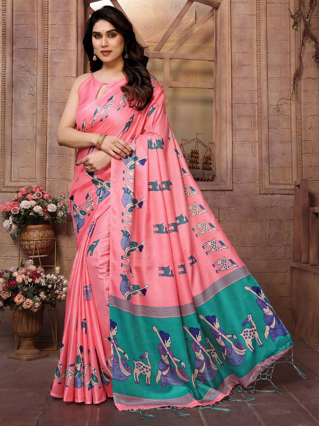 

KALINI Ethnic Motifs Printed Saree, Pink