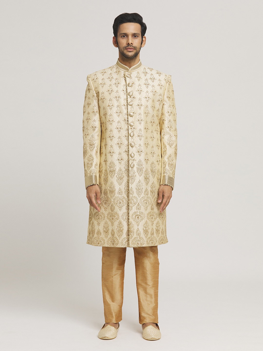 

Aryavir Malhotra Embroidered Sherwani Set, Gold