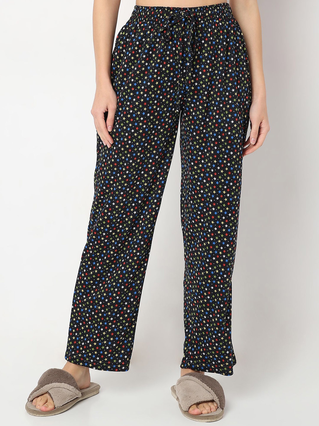 

Smarty Pants Women Star Printed Mid-Rise Lounge Pant, Black