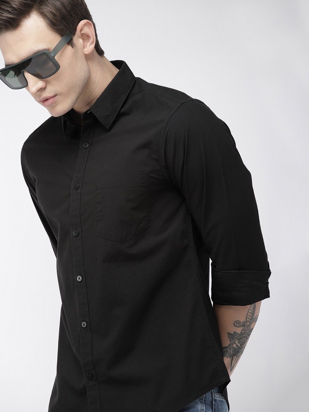 

NANCHI Men Semi Sheer Casual Shirt, Black