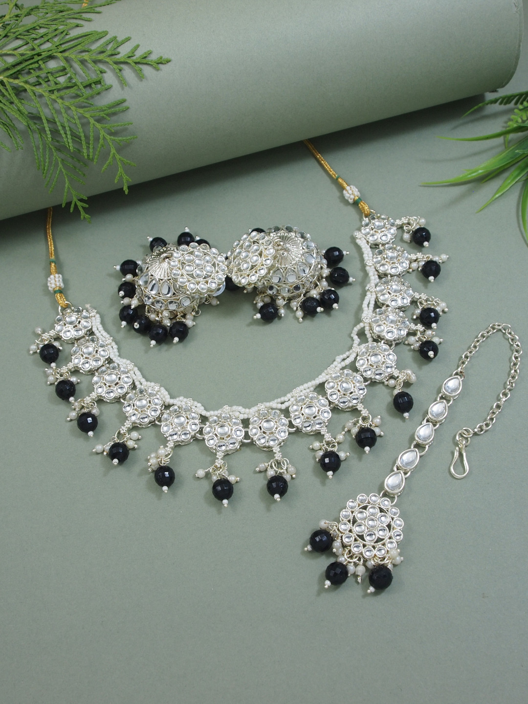 

I Jewels Gold Plated Kundan Stone Studded & Beaded Jewellery Set