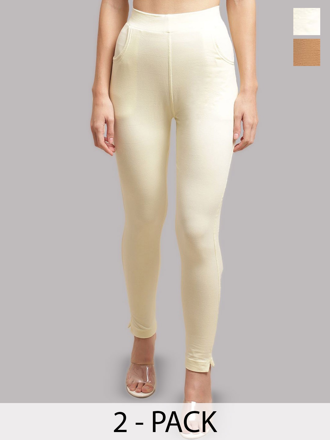 

Valles365 by S.C. Women Plus Size Pack Of 2 Cotton Ankle-Length Leggings, Beige