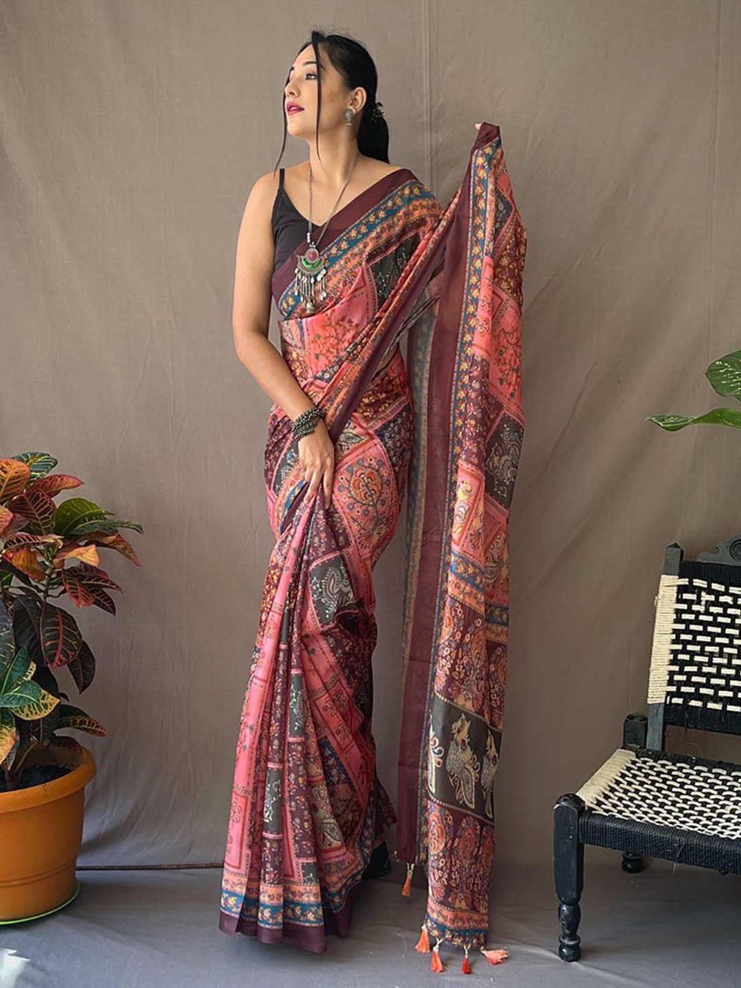 

TORONFRAS Ethnic Motifs Pure Cotton Chanderi Saree, Pink