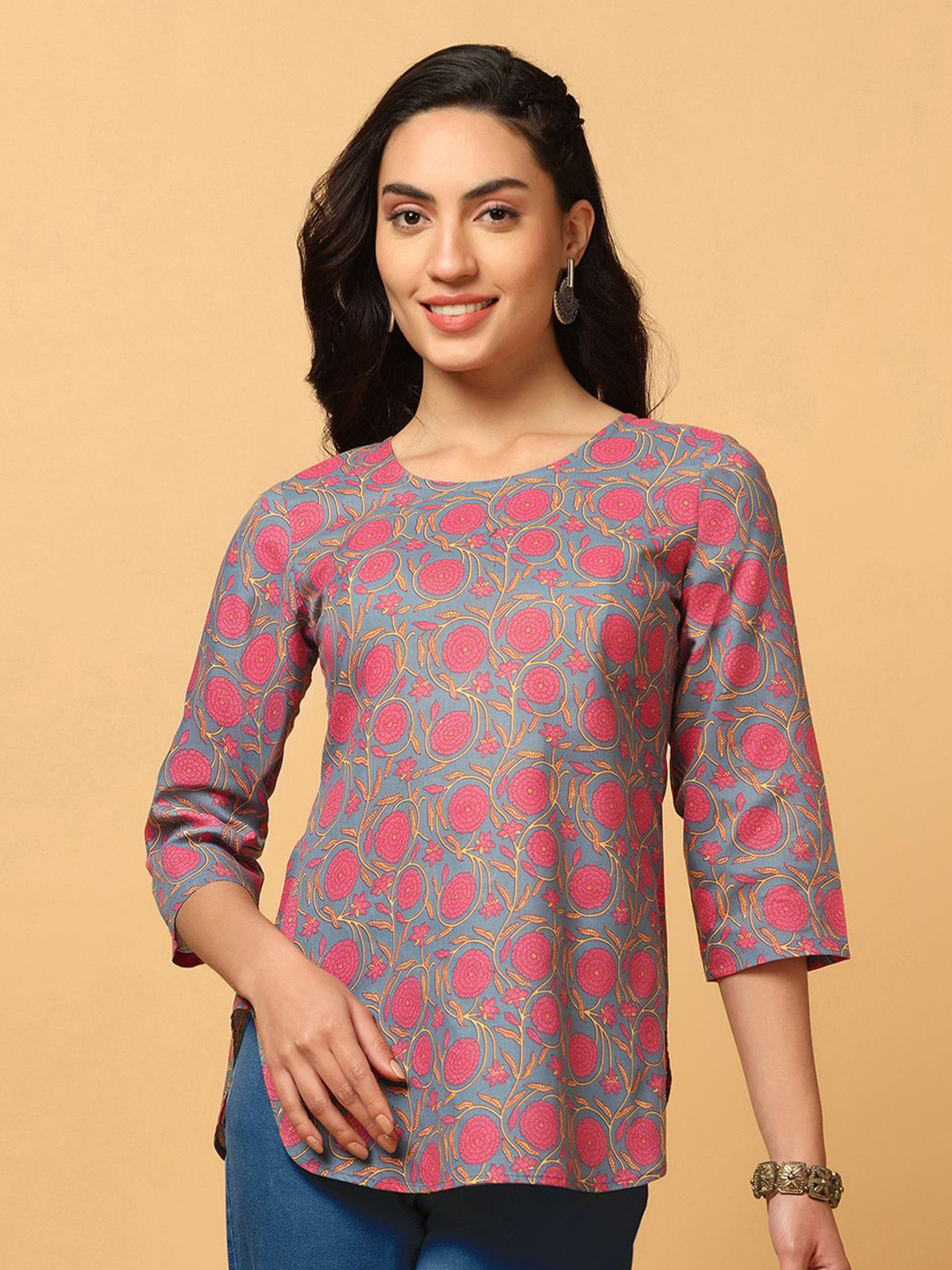 

Moda Rapido Floral Print Top, Grey