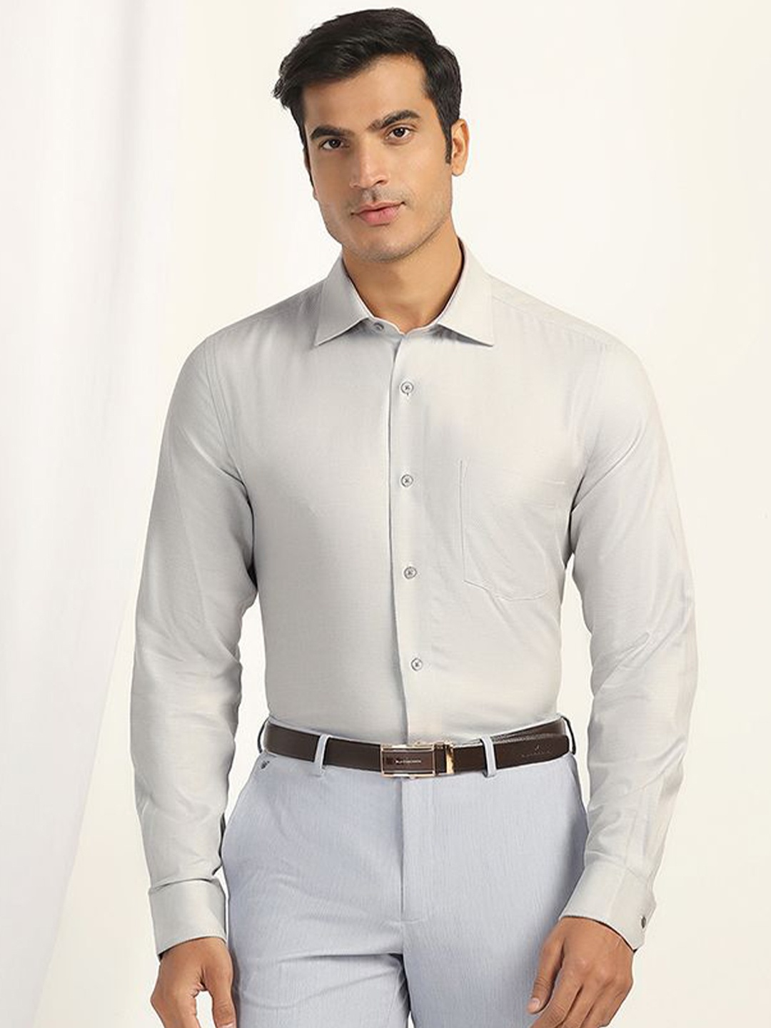 

Blackberrys Men India Slim Fit Spread Collar Textured Cotton Casual Shirt, Grey