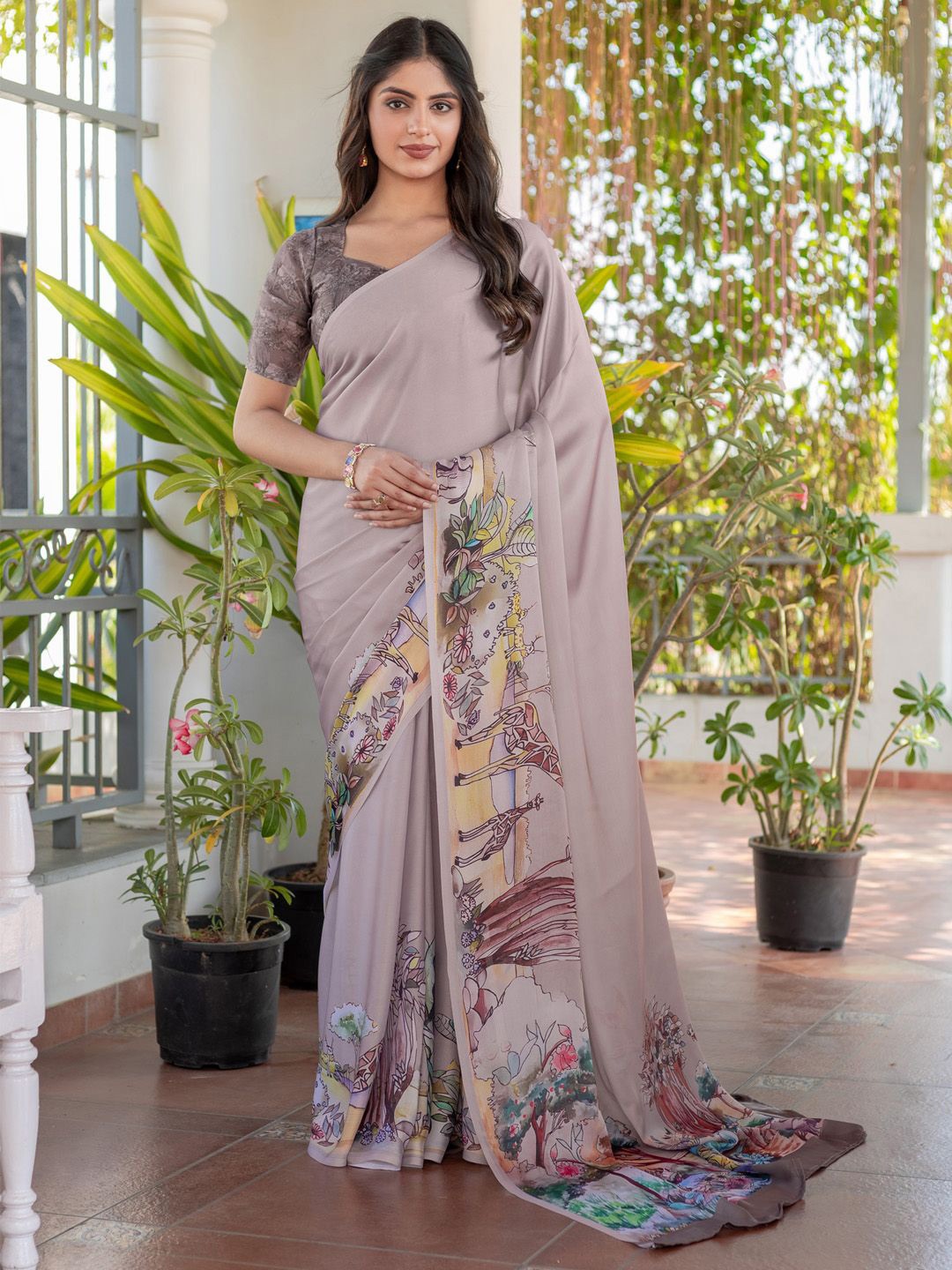 

Saree mall Muga Sarees With Blouse Piece, Mauve