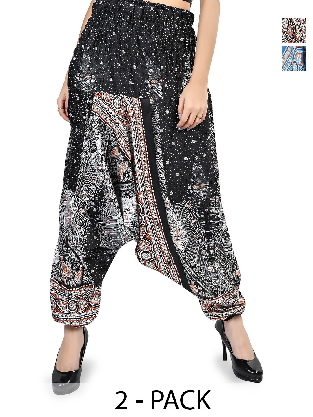 

NarNari Women Pack Of 2 Printed Loose-Fit Harem Pants, Black