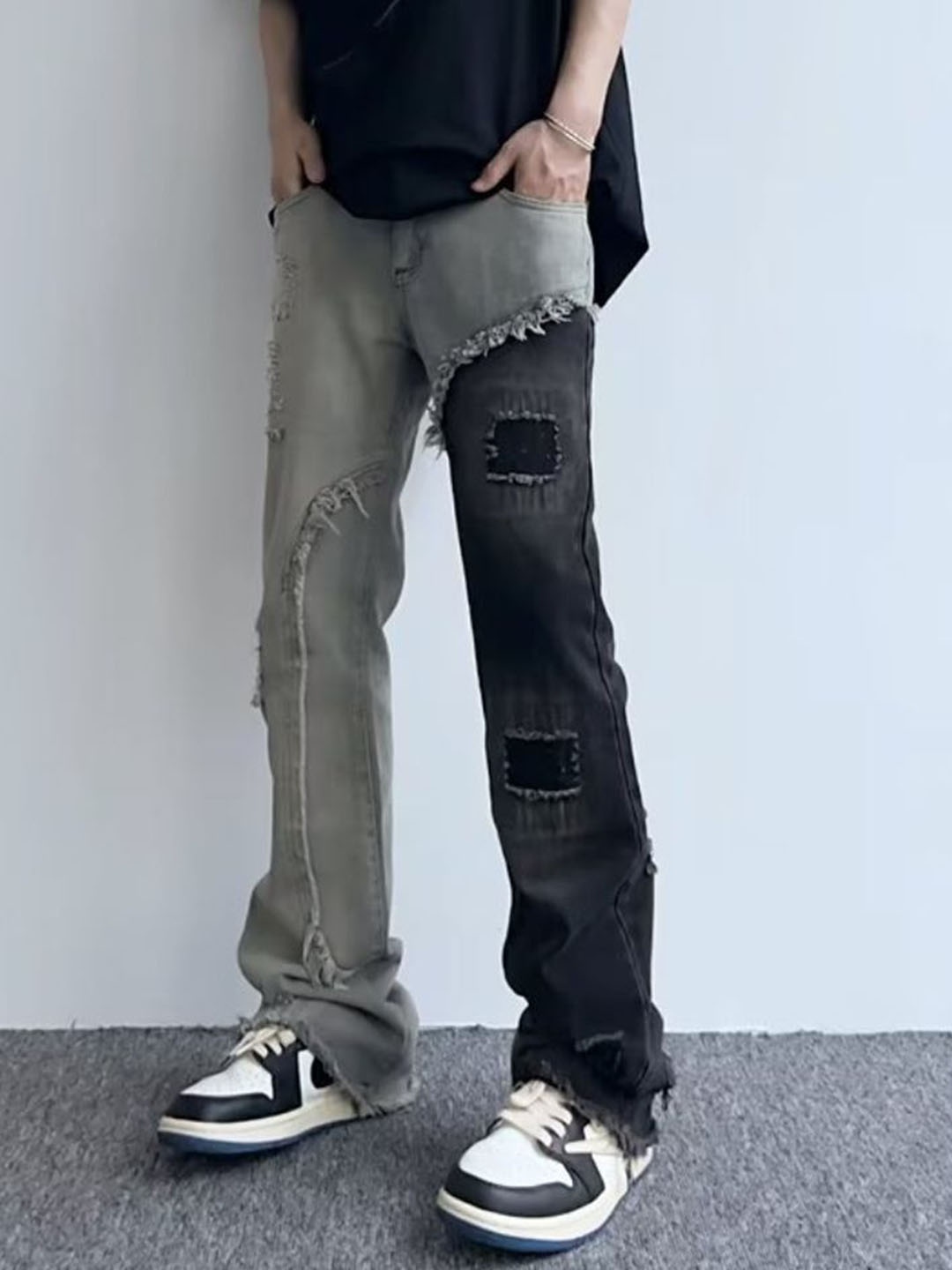 

HERE&NOW Men Slim Fit Low Distress Jeans, Grey