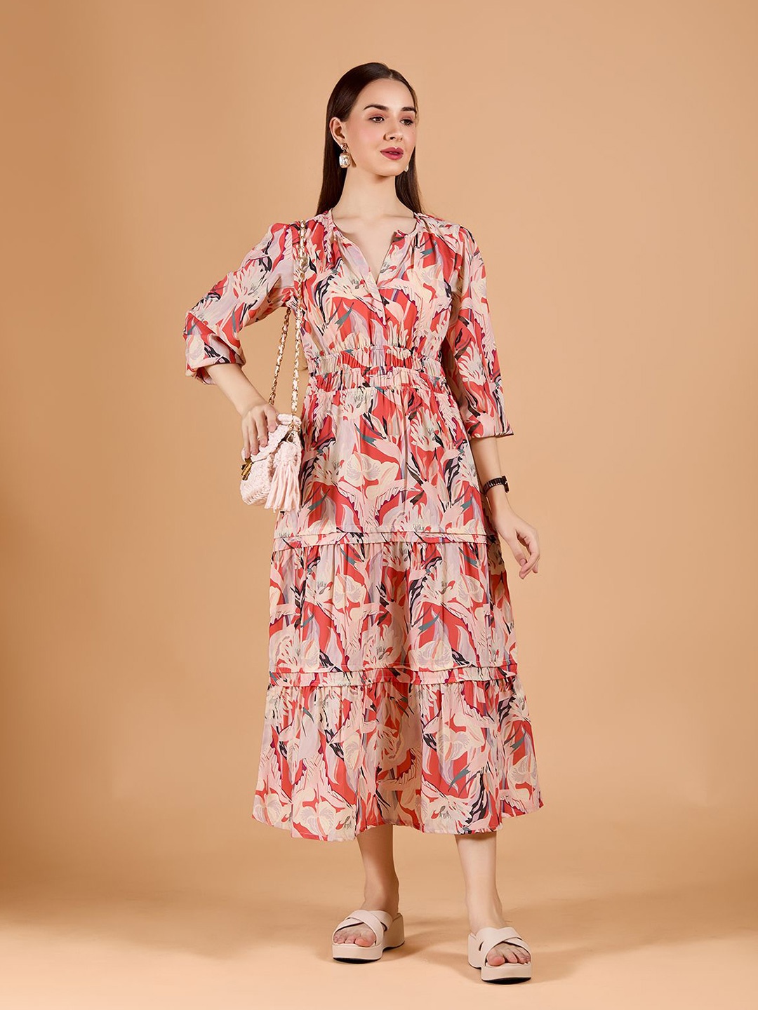

DressBerry Floral Print Fit & Flare Midi Dress, Red