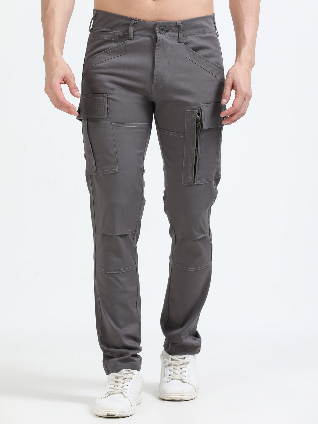 

NEVER NEUD Men Relaxed Heavy Utility Cargos Trousers, Grey