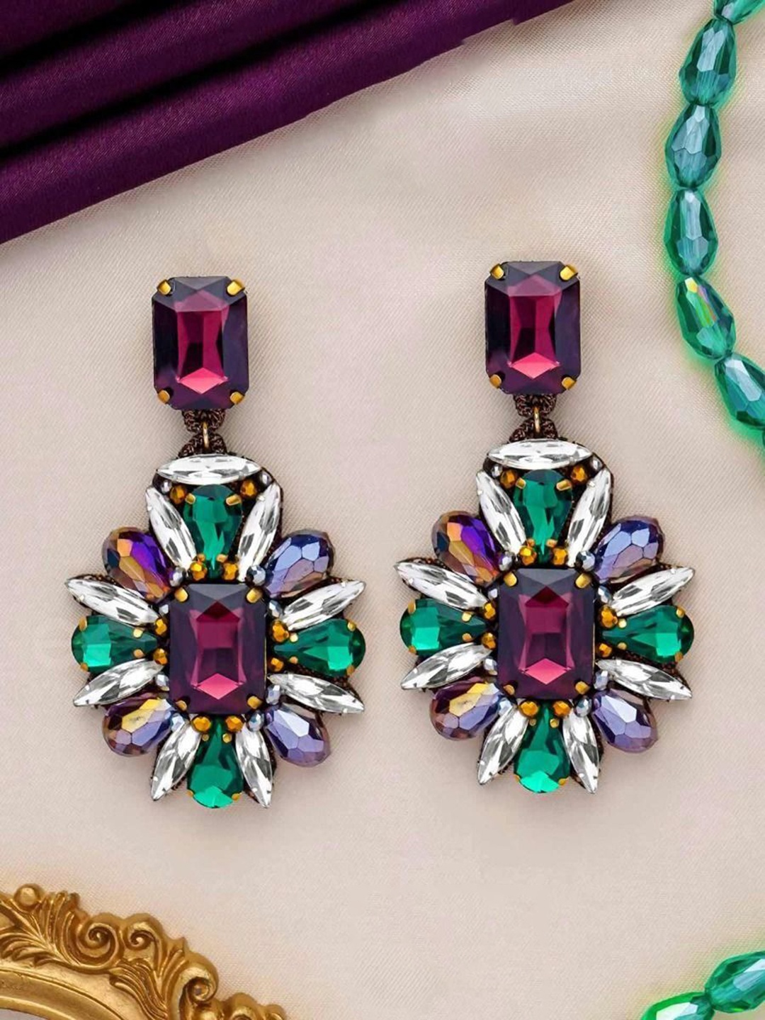 

EVERSTYLISH Sanjoya Stone Embroidered Earrings, Multi