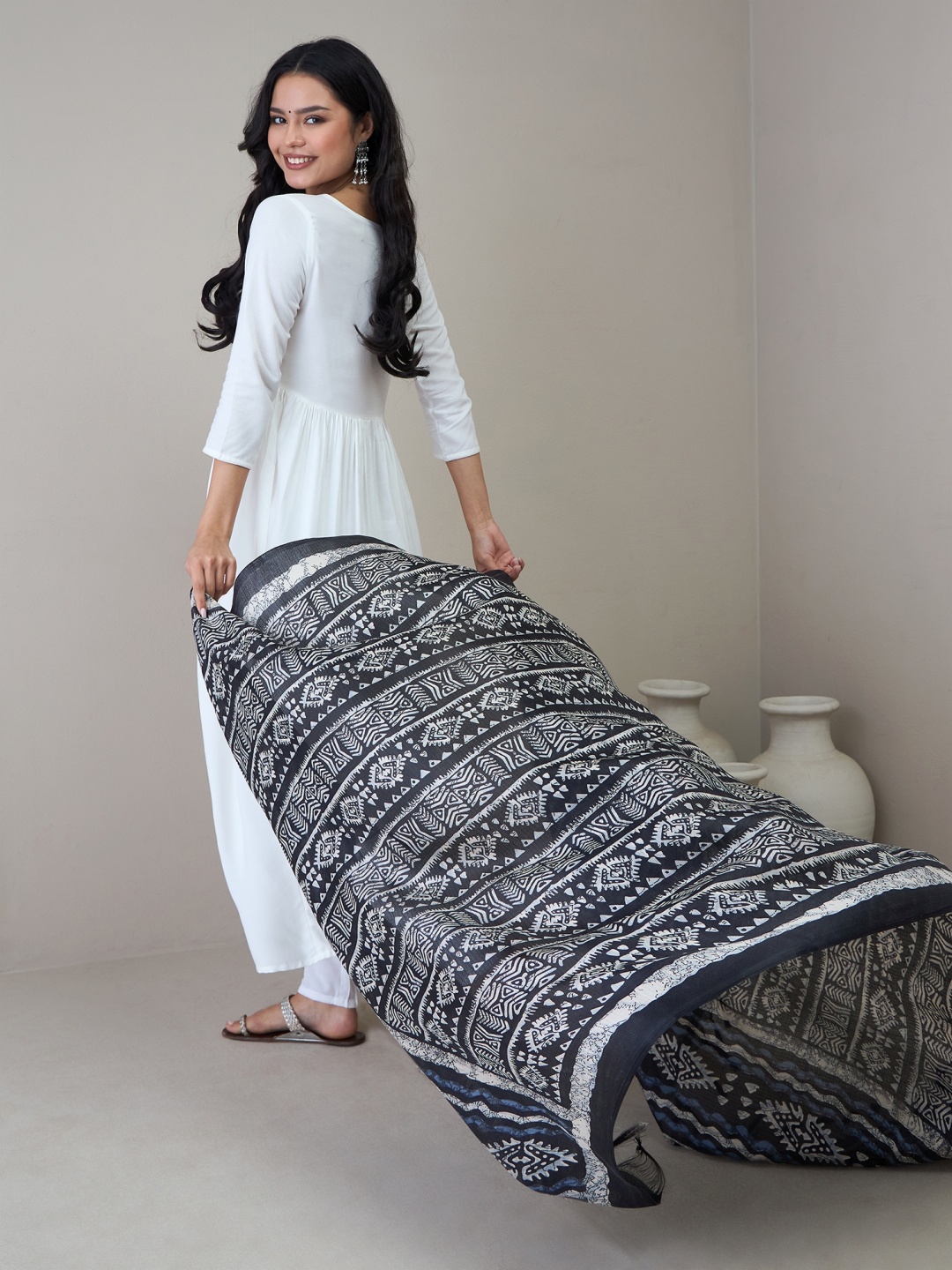 

InWeave Women Empire Kurta with Palazzos & With Dupatta, White