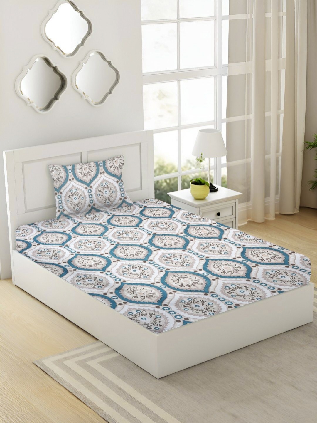 

RRC White & Blue Floral Printed Microfiber Cotton 144 TC Single Bedsheet Set 36 cm x 1.92m