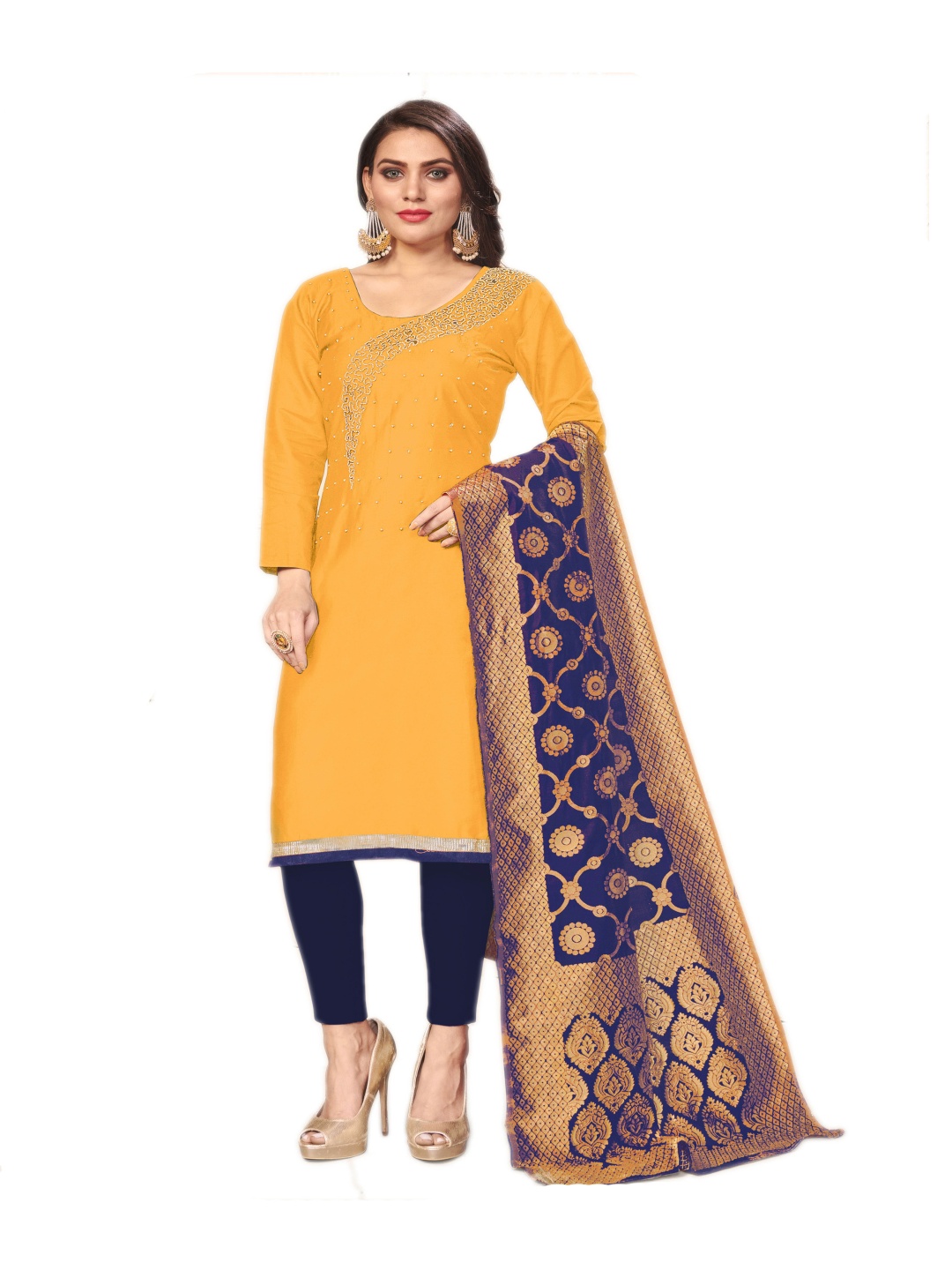 

HERE&NOW Beads And Stones Unstitched Dress Material, Yellow