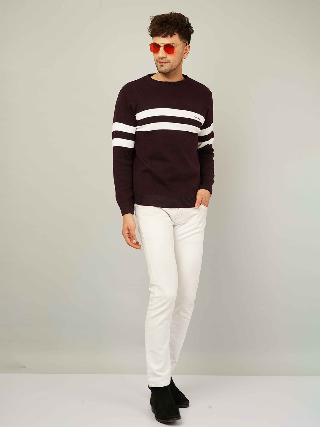 

Kveto style redefined Men Striped Pullover, Purple