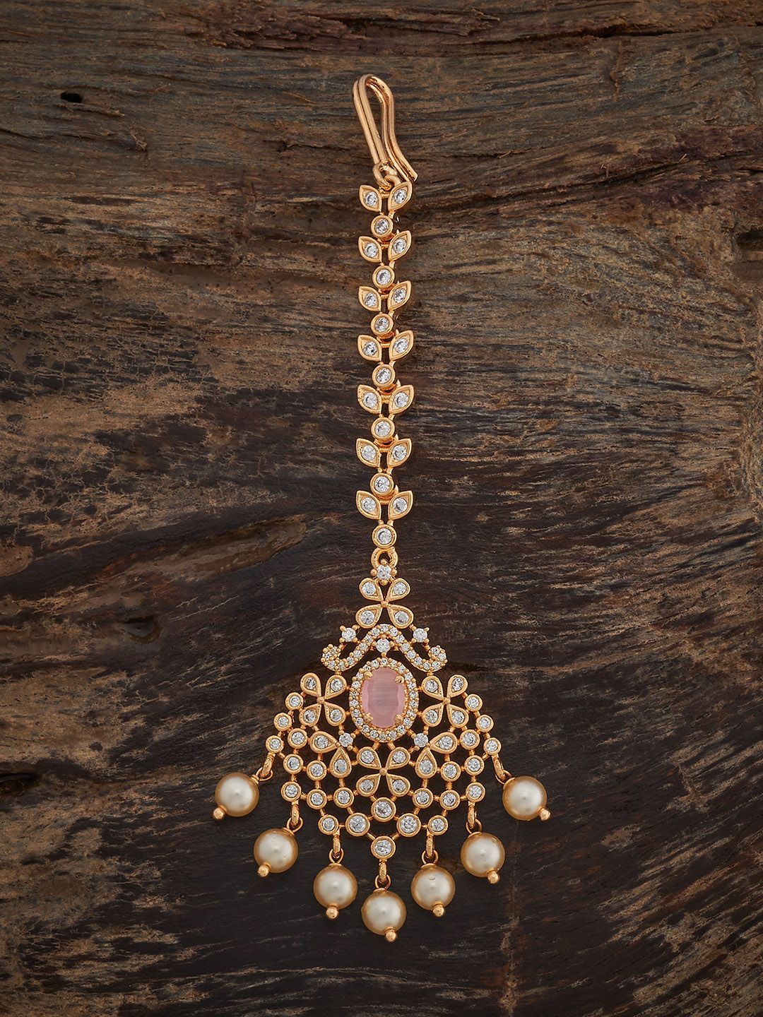 

Kushal's Fashion Jewellery Pink Gold-Plated Cubic Zircon Maang Tikka Head Jewellery