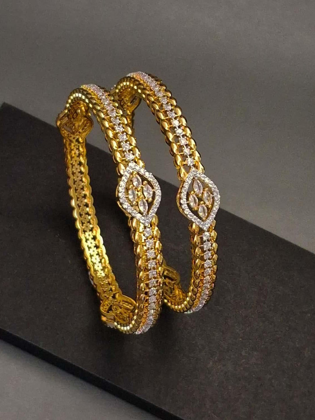 

Zevarly Pack of 2 Gold Plated AD Studded Bangles