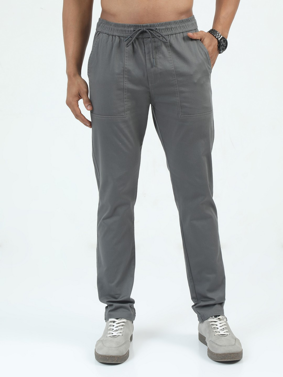 

NEVER NEUD Men Relaxed Comfy Airport Trousers, Grey