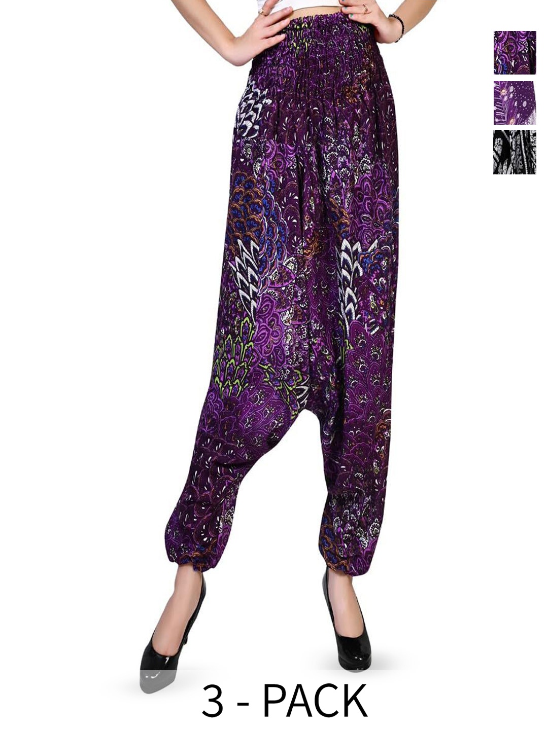

NarNari Women Pack of 3 Printed High-Rise Harem Pants, Purple