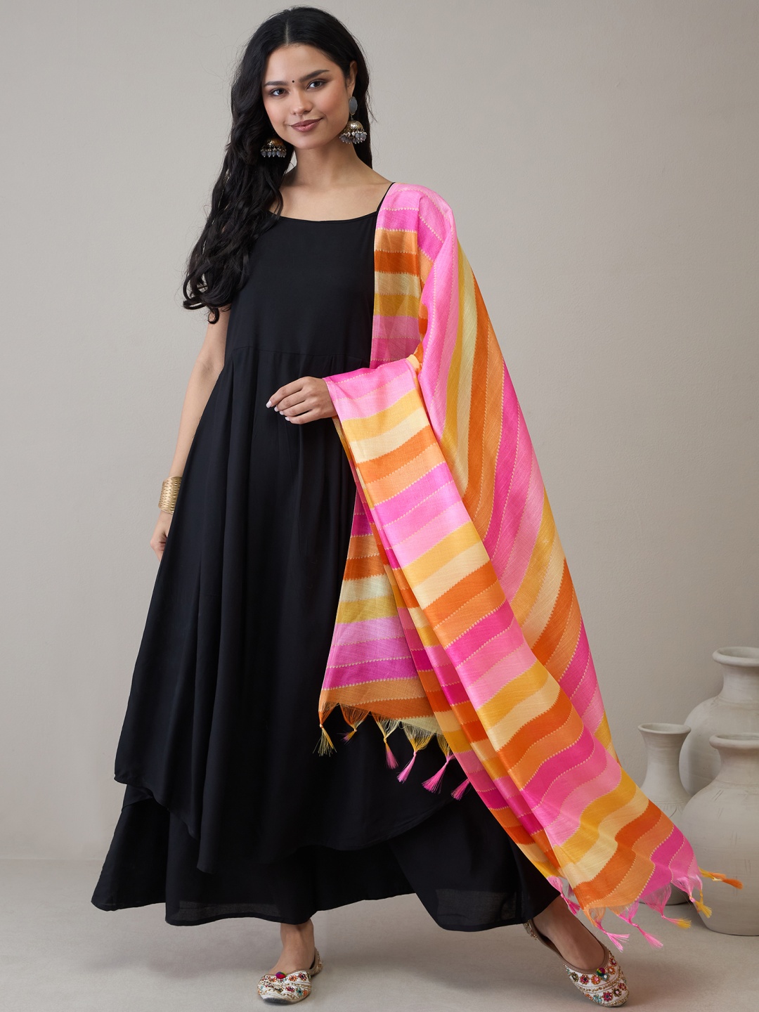 

InWeave Women Regular Kurta with Palazzos & With Dupatta, Black