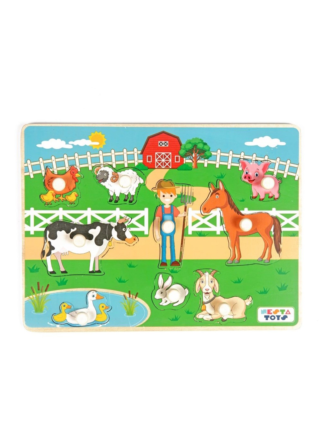 

Nesta Toys Wooden 8 Piece Farm Knob Puzzle Board Toddlers Wooden Peg Baby Puzzle, Green