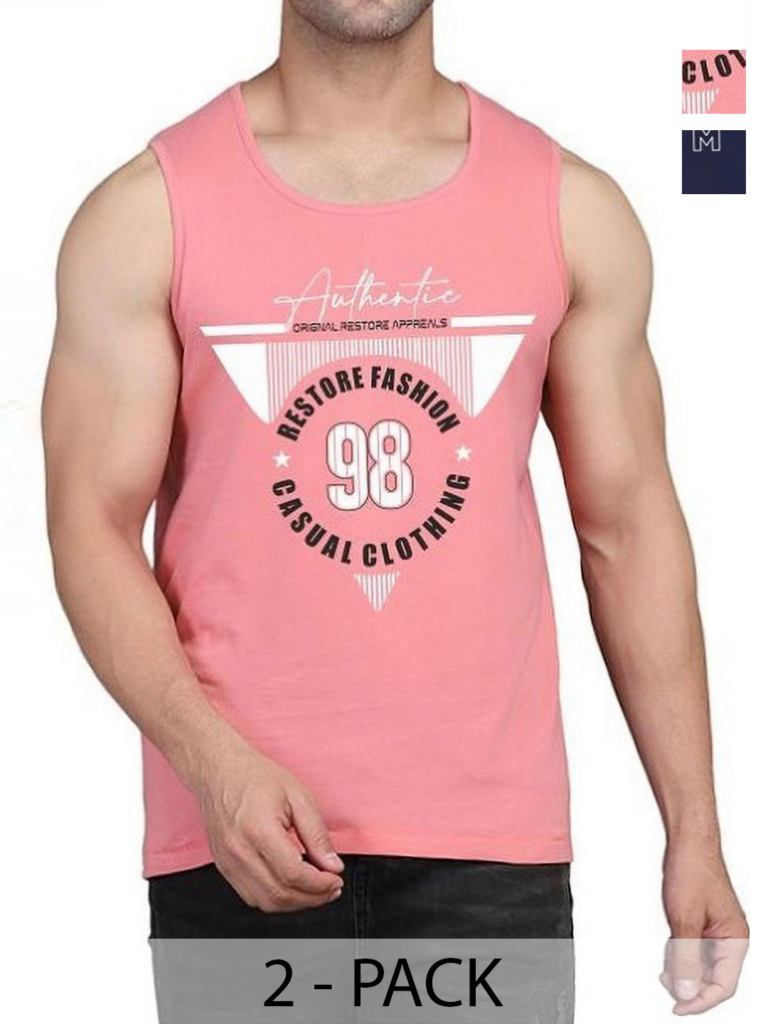 

WOOSTRO Men Pack Of 2 Typography Printed Round Neck Cotton Slim Fit T-shirts, Pink