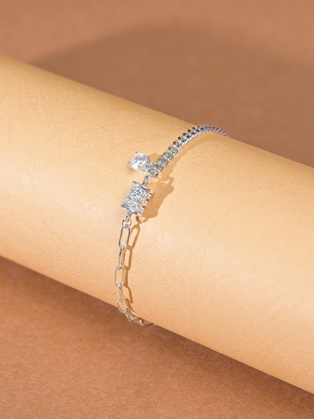 

TOUCH925 Women Silver Cubic Zirconia Link Bracelet