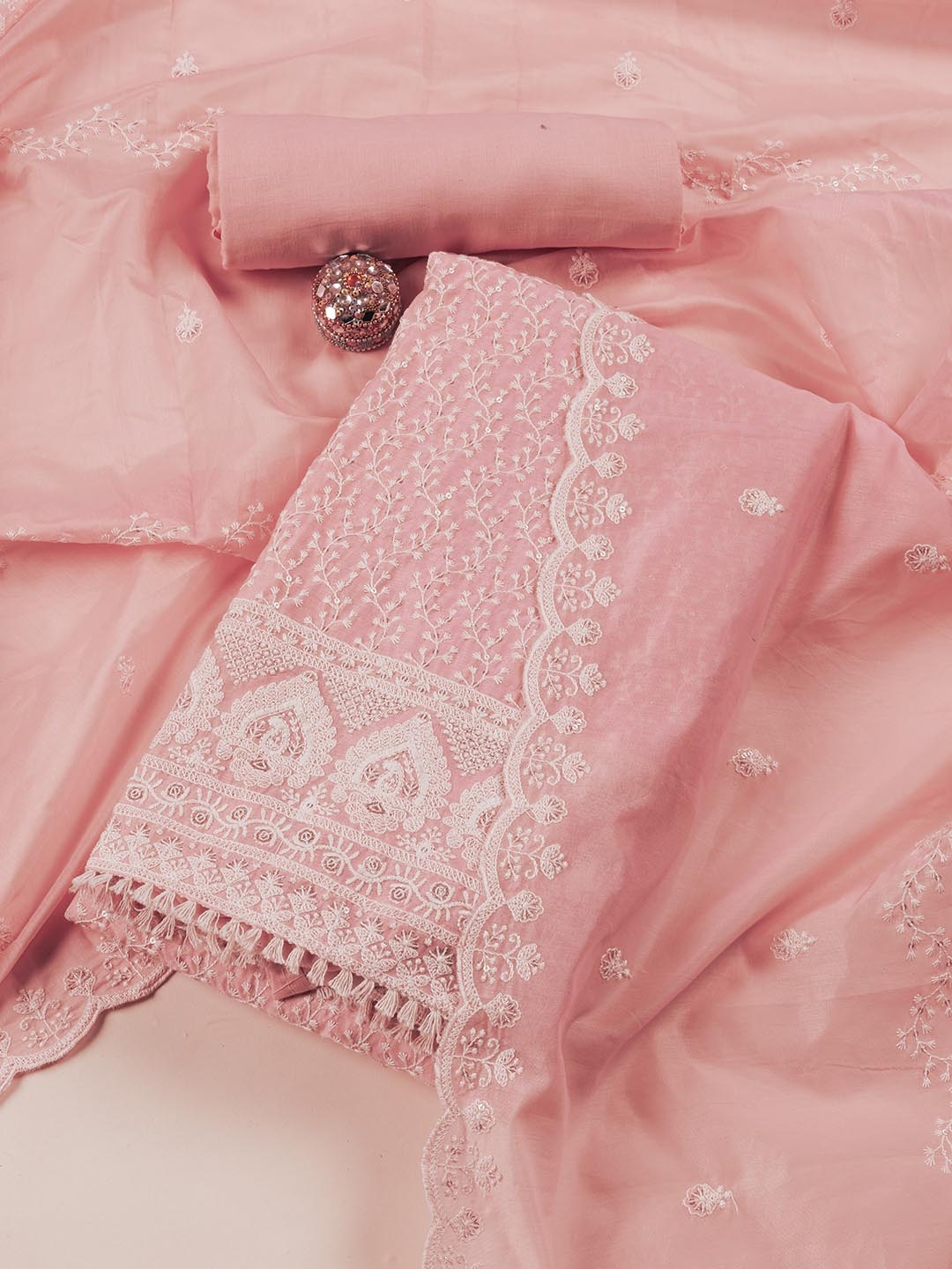 

Meena Bazaar Embroidered Art Silk Unstitched Dress Material, Peach