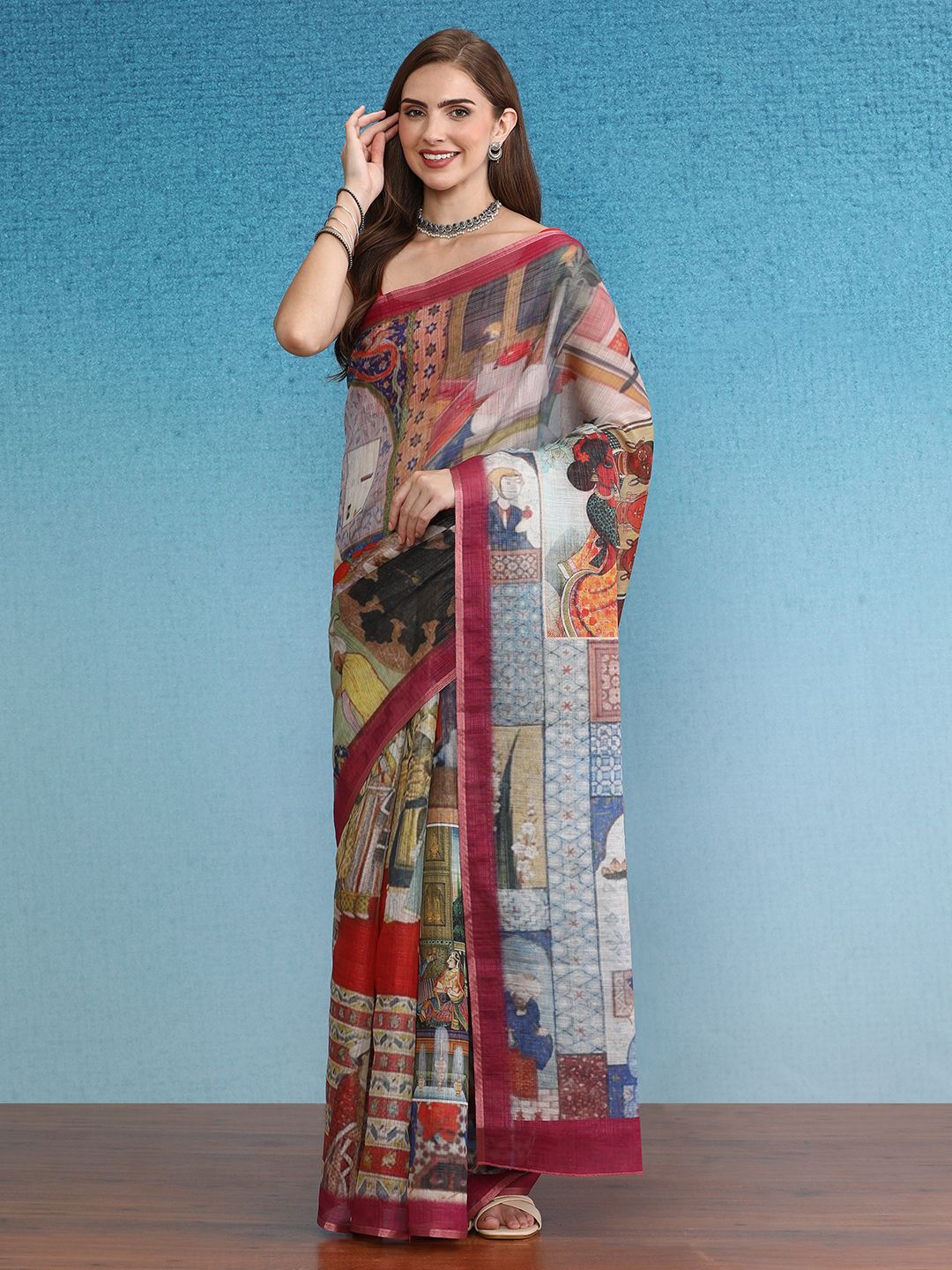 

DIVASTRI Ethnic Motifs Printed Silk Cotton Saree, Green
